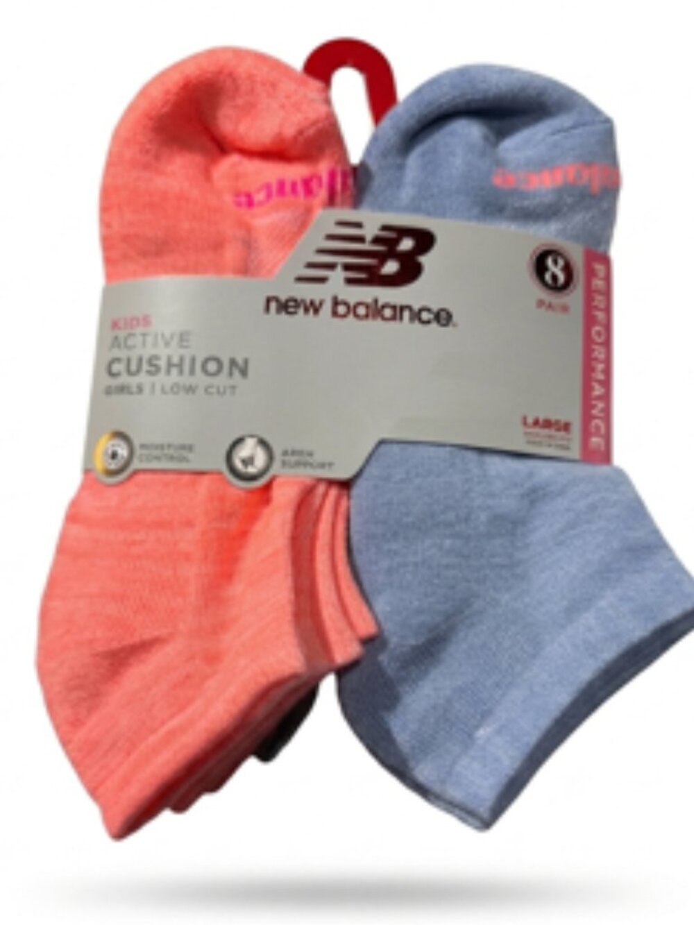 New Balance Kids Girls Active Cushion Low Cut Socks – 8 Pair Pack (Large, Shoe S